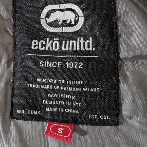 Mens Ecko Unltd Camo Quilted Zip-Up Hooded Jacket Size Small Gray - Picture 8 of 9